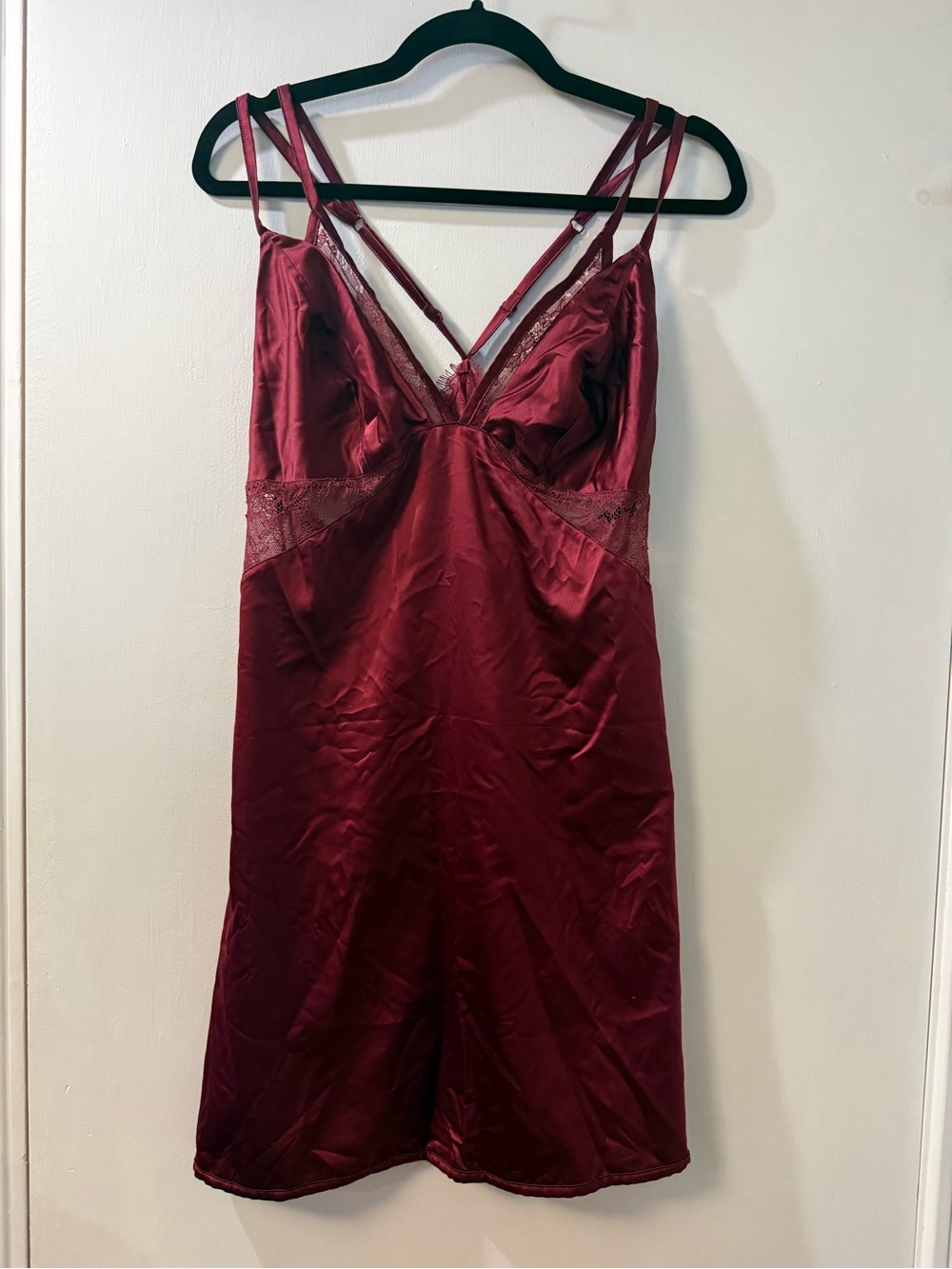 Women's Satin Lace Chemise Slip in Deep Wine